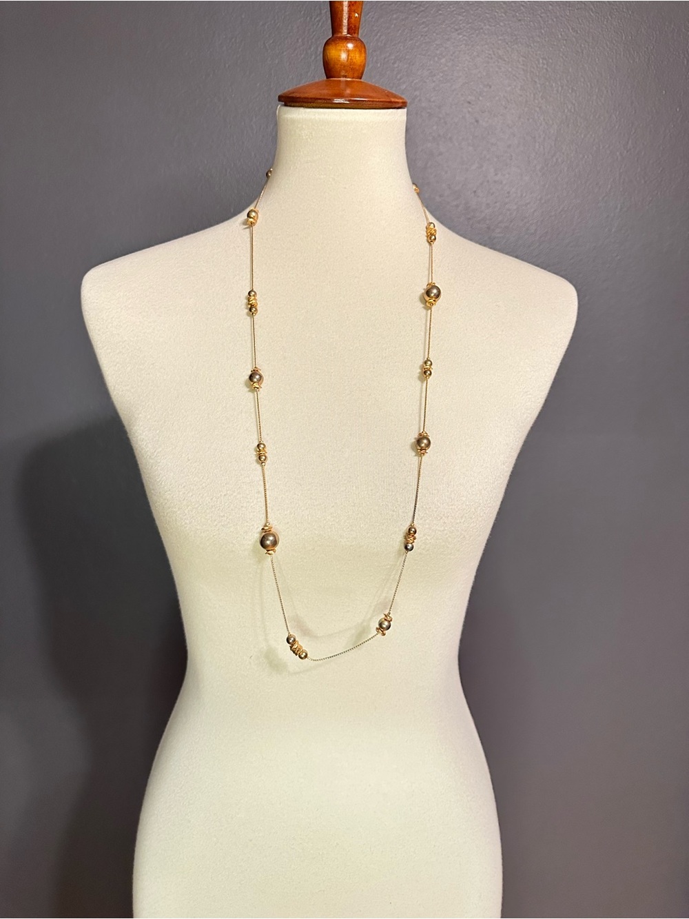 Vintage Gold Tone Station Necklace Long Beaded 35”